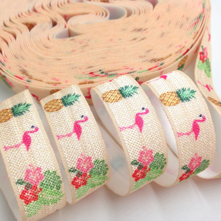 5 yards 16mm hawaii flamingo tryckt vik över elastisk tejp ananas fiende handgjorda tillbehör gör det själv hår slips pannband leverantör