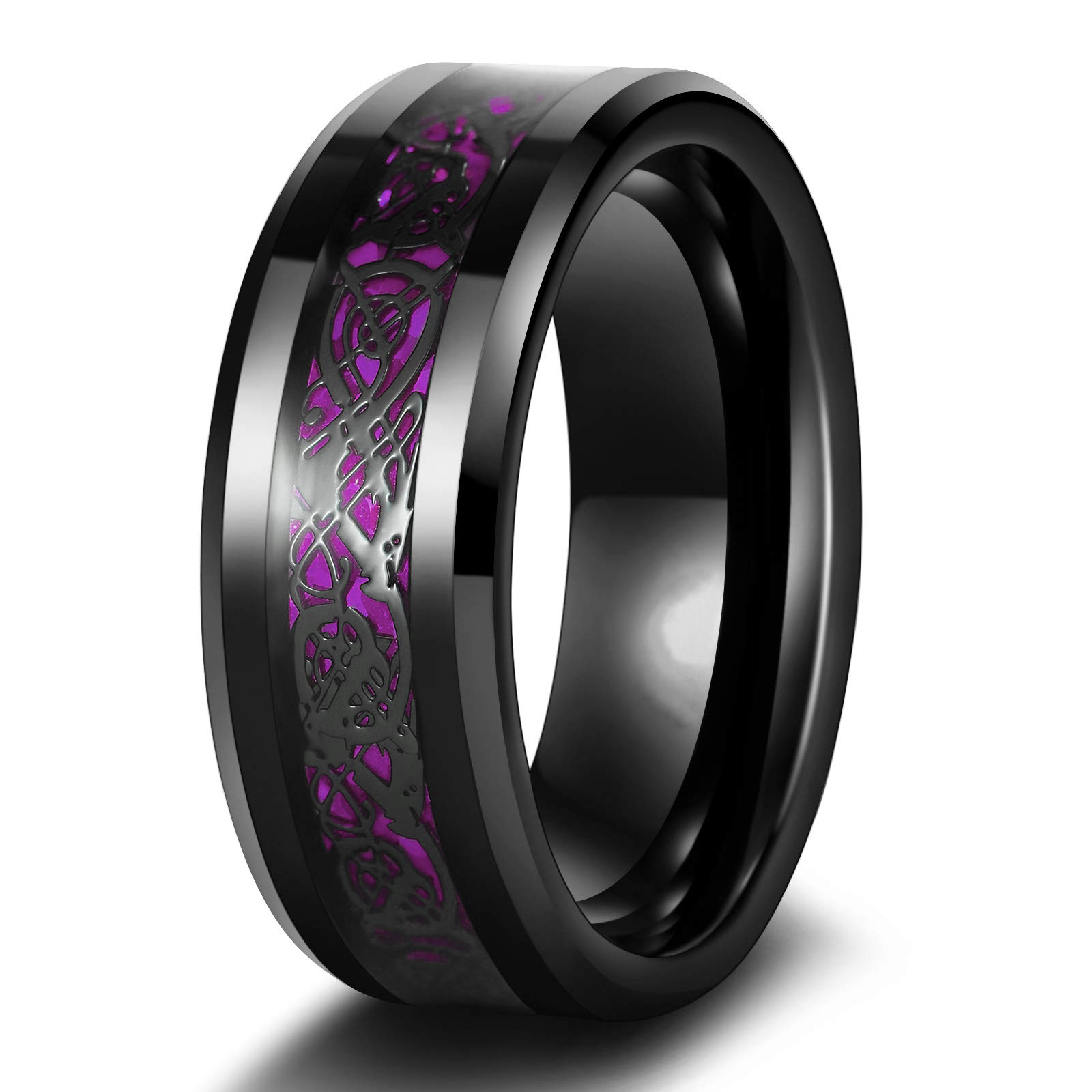 Anillos de pareja con dijes, conjunto de anillos románticos con diamantes de imitación morados para mujer, anillo de dragón celta de acero inoxidable a la para hombre, joyería de