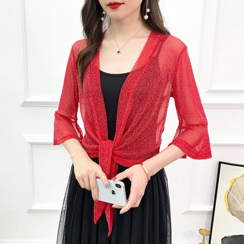 Bolero femme mariage blonde bryllupsjakke omslagshalvt ærme åben front gennemsigtige bolero skuldertræk til kvinder sjal brude cardigan toppe: Rød / Xl