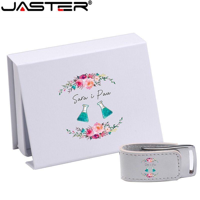 JASTER (più di 10PCS libero LOGO) USB 2.0 in pelle bianca + box pendrive usb flash drive 4GB 8GB 16GB 32GB 64GB di archiviazione esterna