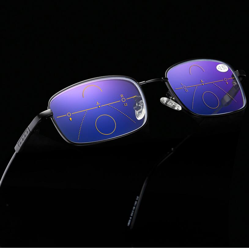 Evunhuo Titanium Legering Progressieve Lenzen Leesbril Mannen Vrouwen Anti Blauw Licht Klassieke Multifocale Bril Mannen 1.0-4.0: +100