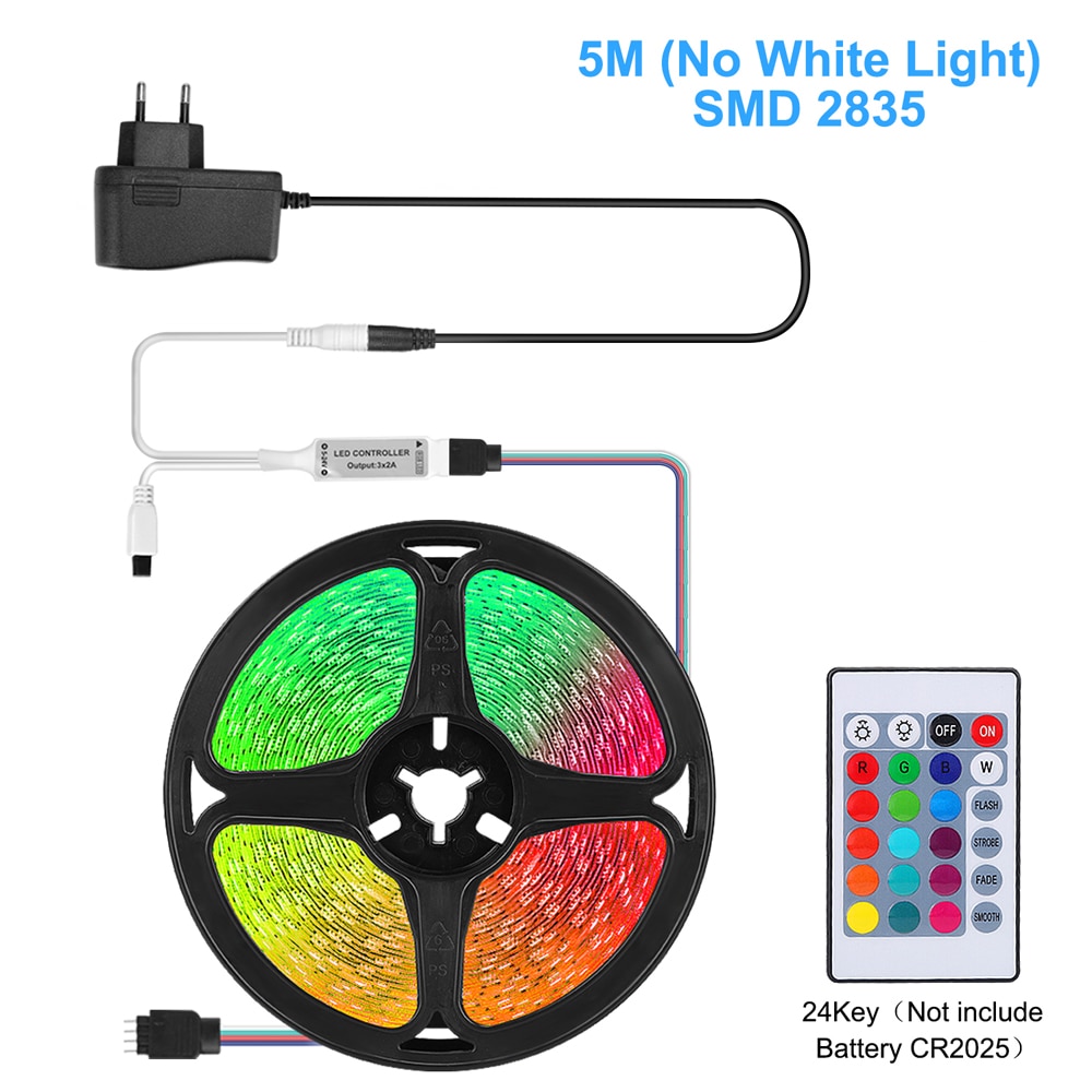 Goodland LED Strip 12V Ribbon LED Light Strip RGB Tape SMD 5050 2835 Flexible 5M 10M Diode Tape with Remote Backlight for TV: 5M 2835 24Key / Non Waterproof / US Plug