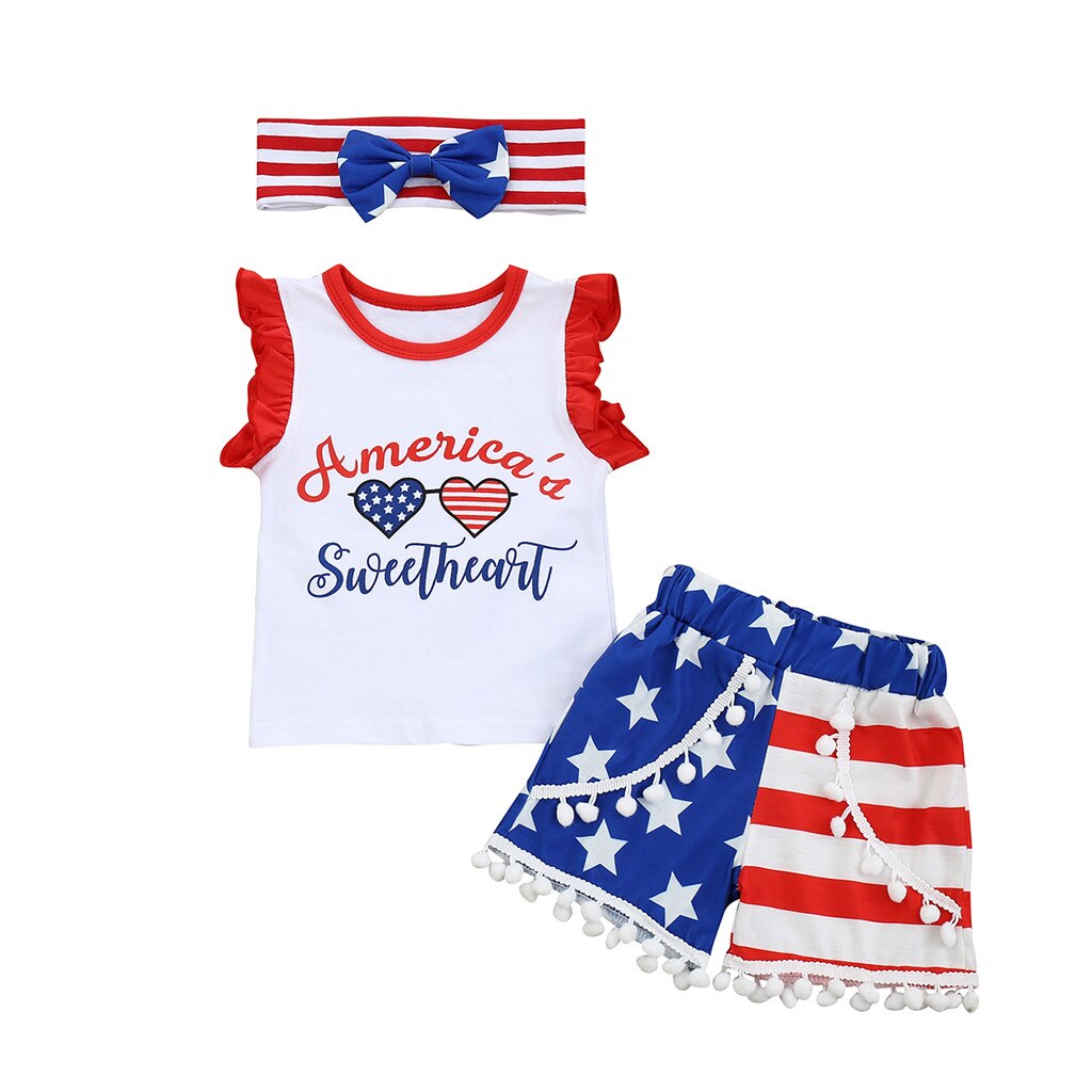Boutique Girls Clothing Set American Patriotic Striped Cotton Outfits Toddler Kids Clothing 4th of July Girls Baby Clothing Set: 24M
