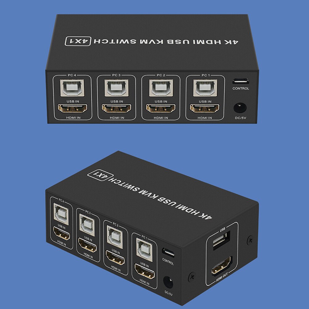 4K Stable Aluminum Alloy Ultra HD KVM Switcher USB for Plug And Play 4 Port Hub For Mouse Keyboard Computer