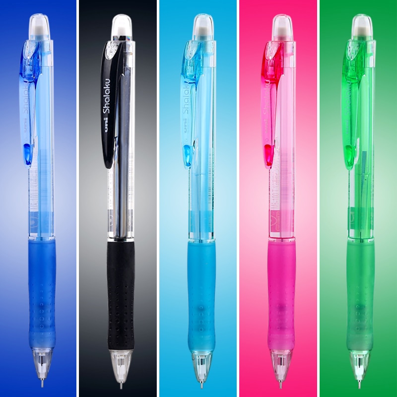 Japansk uni  m5-100 automatisk penna 0.5mm studentaktivitetspenna med gummifärg transparent stavgodis 5 färg