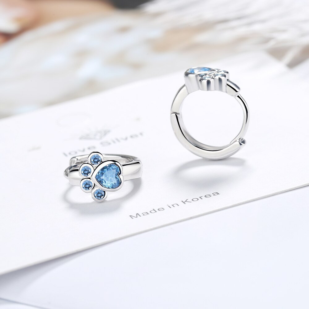 Lutaku Leuke Mooie Hond Kat Paw Voetafdruk Oorringen Blauw Cubic Zirkoon Oorbellen Voor Vrouwen Wedding Engagement Sieraden