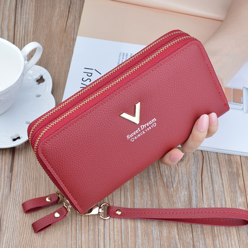 Women&#39;s wallet V Ladies mobile phone bag long ladies clutch bag star Double zipper hand strap bag Multiple color 697