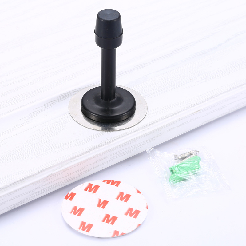 Stainless Steel Door Stops Wall Mounted Door Stopper Rubber Holder Catch Floor Fitting With Screws Bedroom Home Hardware: Stickers-Black