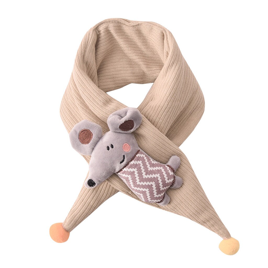 Kids Cartoon Animal Knit Scarves Kids Cartoon Shawls Scarves Collar Thickening Scarf Baby Boys And Girls Winter Knitted Clothes: Beige