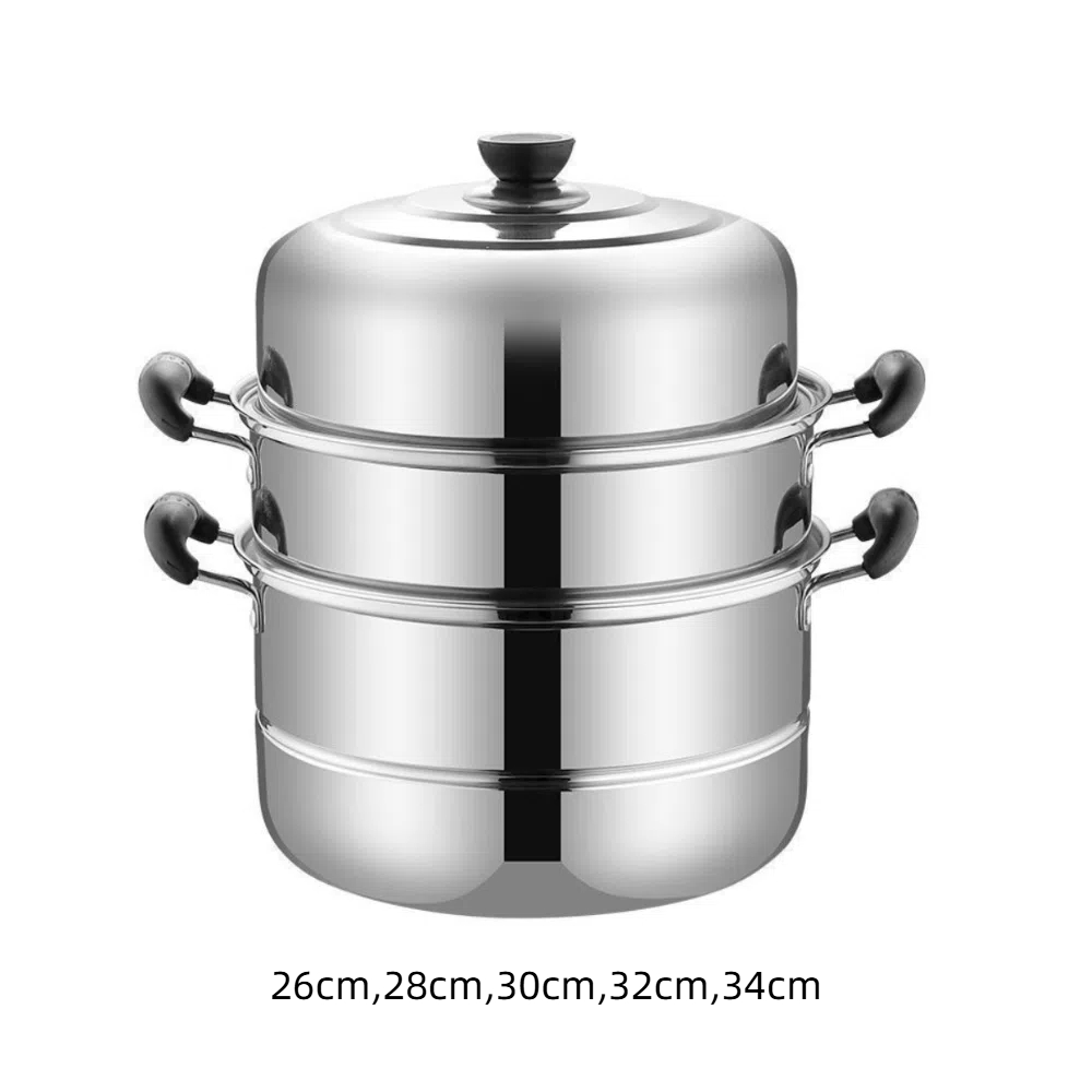 Stainless Steel Steamer Cooker 26-34cm Thickened Soup Steam Pot 3 Layer Deepened Stockpot Cookware Induction Cooker Gas