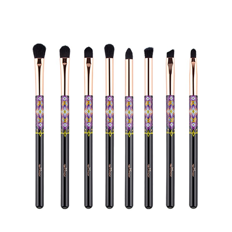 Anmor pinceaux de maquillage maquillage brosse cheveux synthétiques beauté fard à paupières ensemble fond de teint poudre cosmétiques Kit outils: 8 pcs black brushes