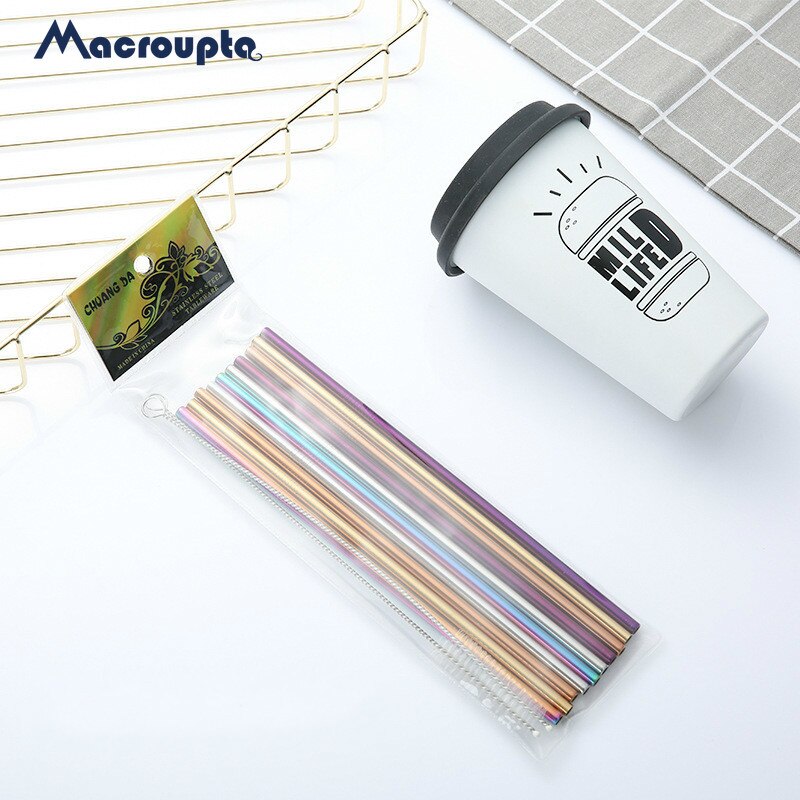 Paille métallique réutilisable en acier inoxydable 304 de avec brosse de nettoyage pour tasses 20/30oz, 4/8 pièces