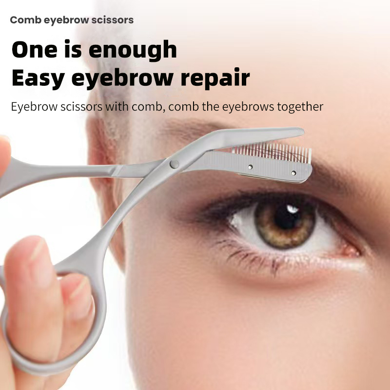 Tijeras para cejas para hombres y mujeres, herramientas de maquillaje, una textura de Metal con peine, maquinilla de afeitar para cejas, tijeras de belleza de acero inoxidable