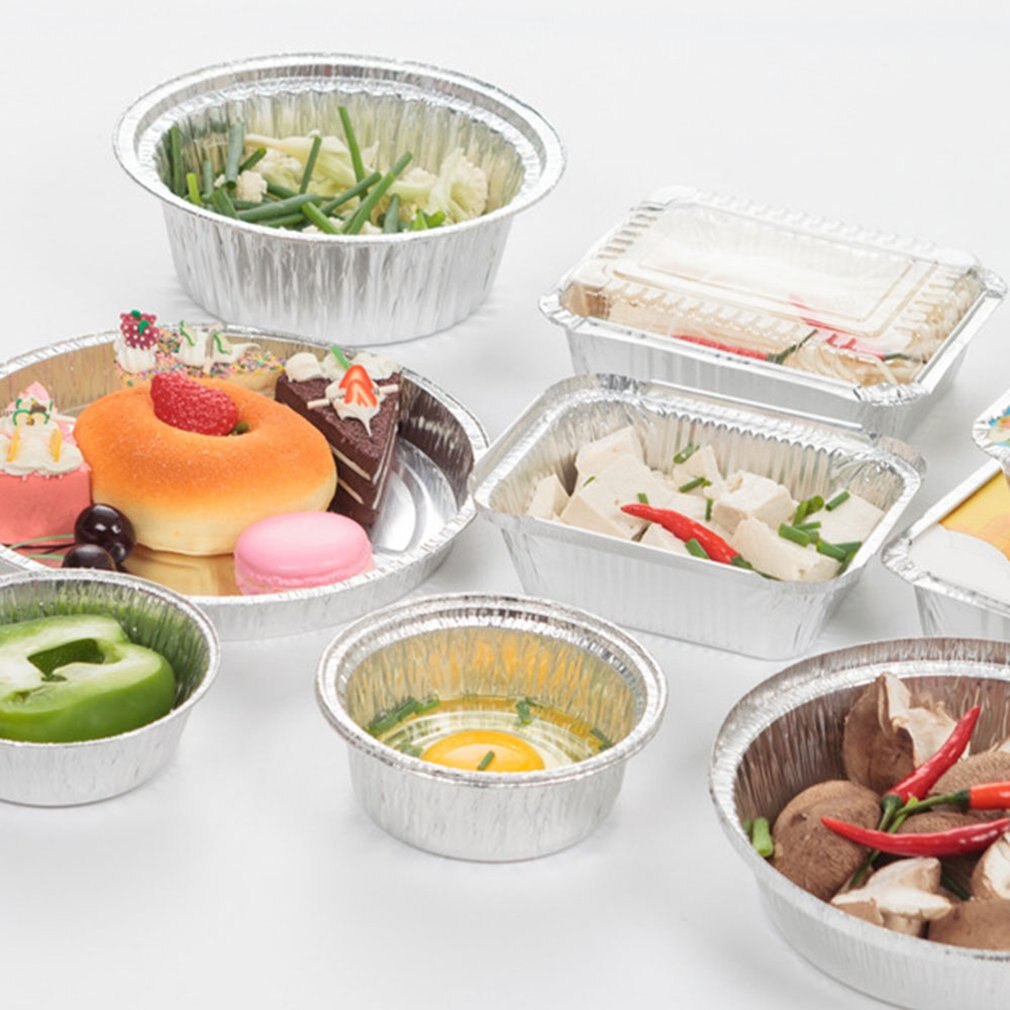 Fiambrera Rectangular de aluminio, caja de cartón de lata para barbacoa, Bol de aluminio desechable, contenedor para llevar