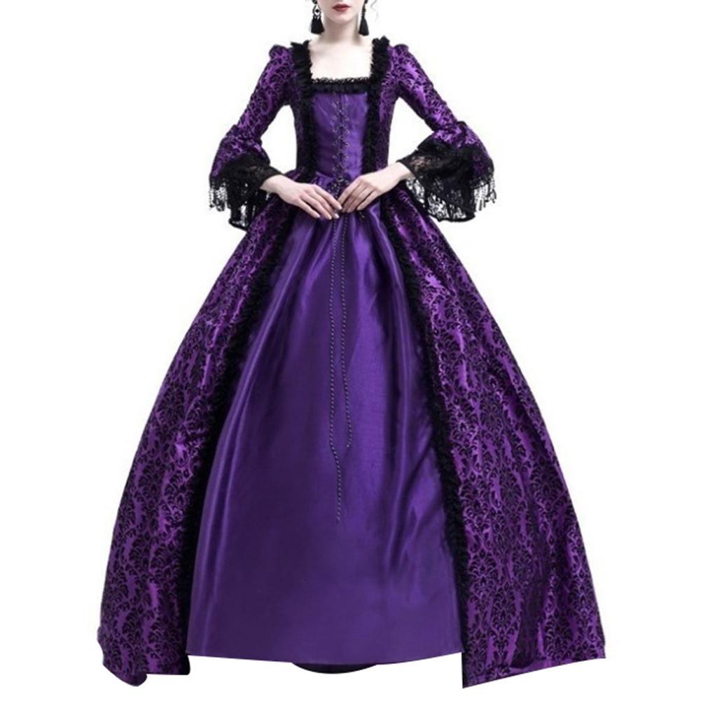 Medieval Renaissance Queen Ball Gown Bell Sleeve Maxi Dress Halloween Costume
