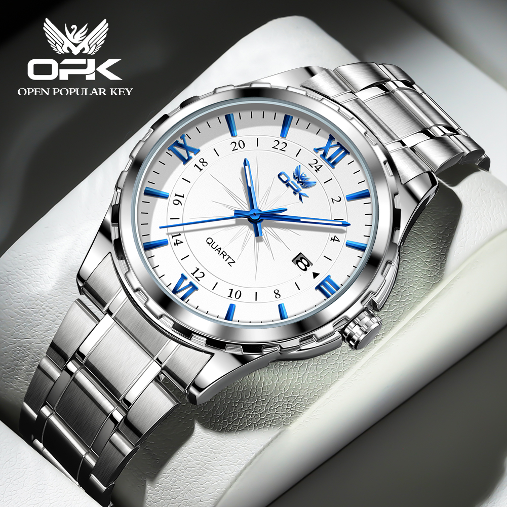 OPK stalen riem dubbele kalender heren quartz horloge 6003