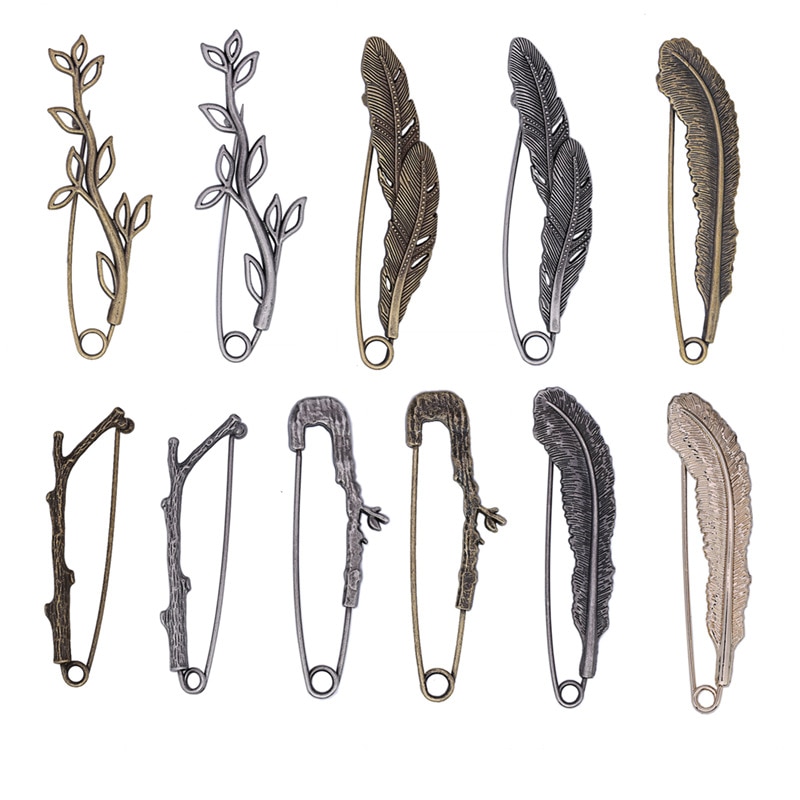 retro-broschen mit zweig- und blättermotiven, mattierte anstecknadeln, Jahrgang-Strickjacke-Clips für damen, schalschnallen, anstecknadeln für herrenanzüge, taschen- und hutaccessoires