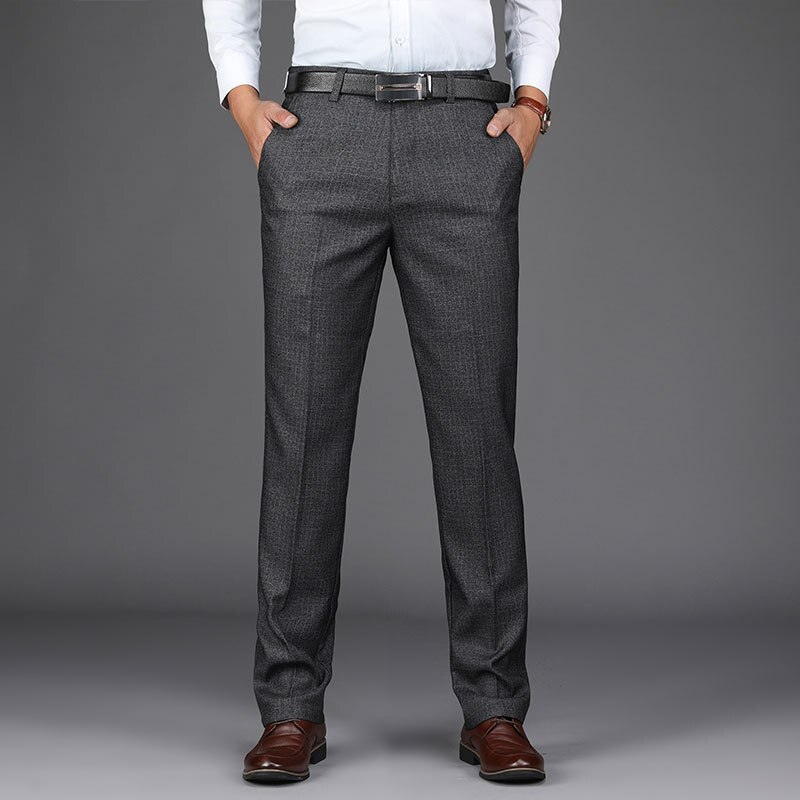 Anti-Wrinkle Non Iron Dress Suit Pants Men Summer Spring Business Formal Trousers Male Straight Stretch 66% Cotton