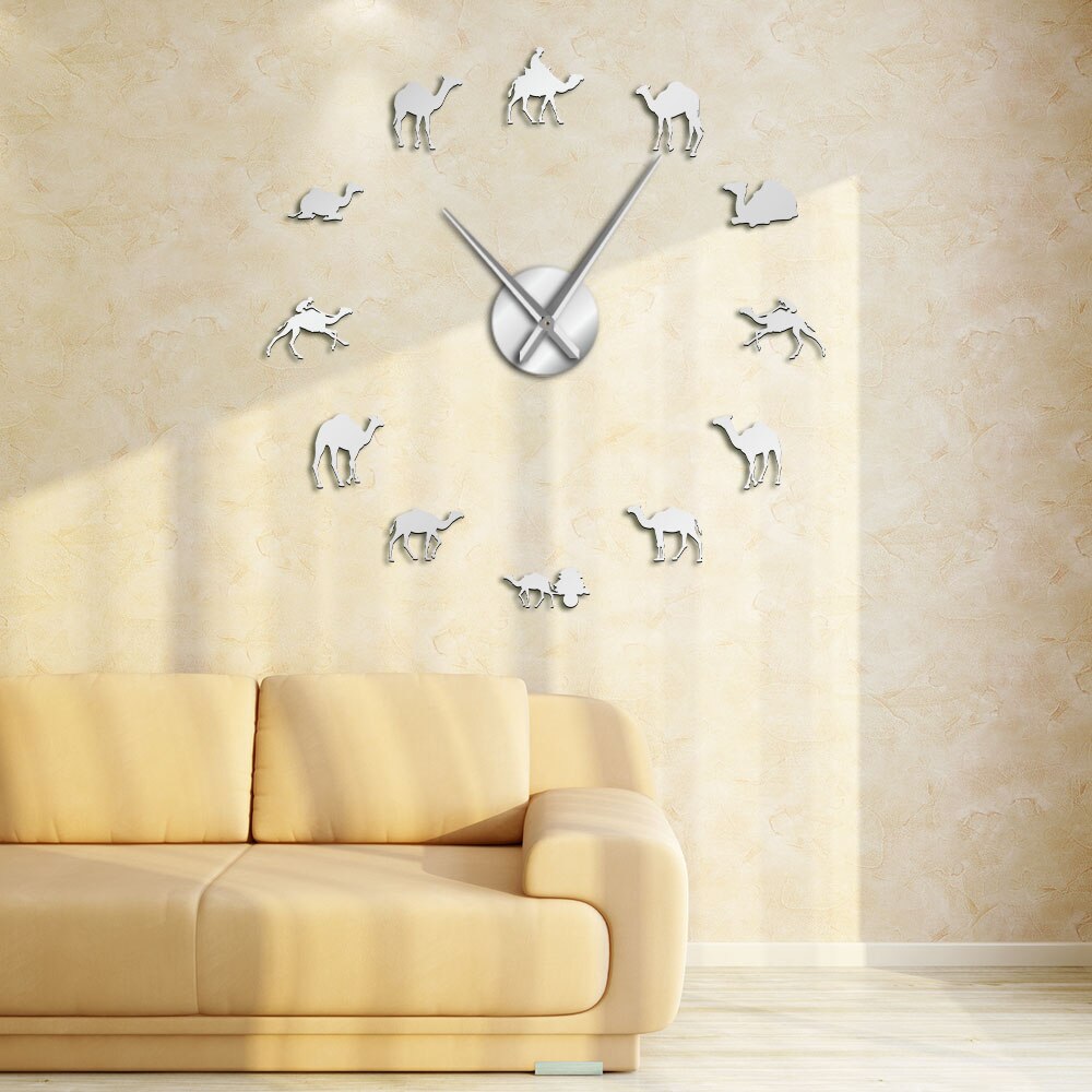 Dromedaris Arabische Woestijn Geest Dieren Spiegel Oppervlak Muur Horloge Bedouin Kameel Interieur Art Niet Tikkende 3D Muur Opknoping Horloge