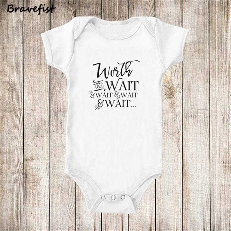 Short Sleeve Summer Baby Bodysuits WORTH WAIT Letters Print Infant Boys Girls Jumpsuits Kids Outfits 0-24Months Outwear Onesie: 3M