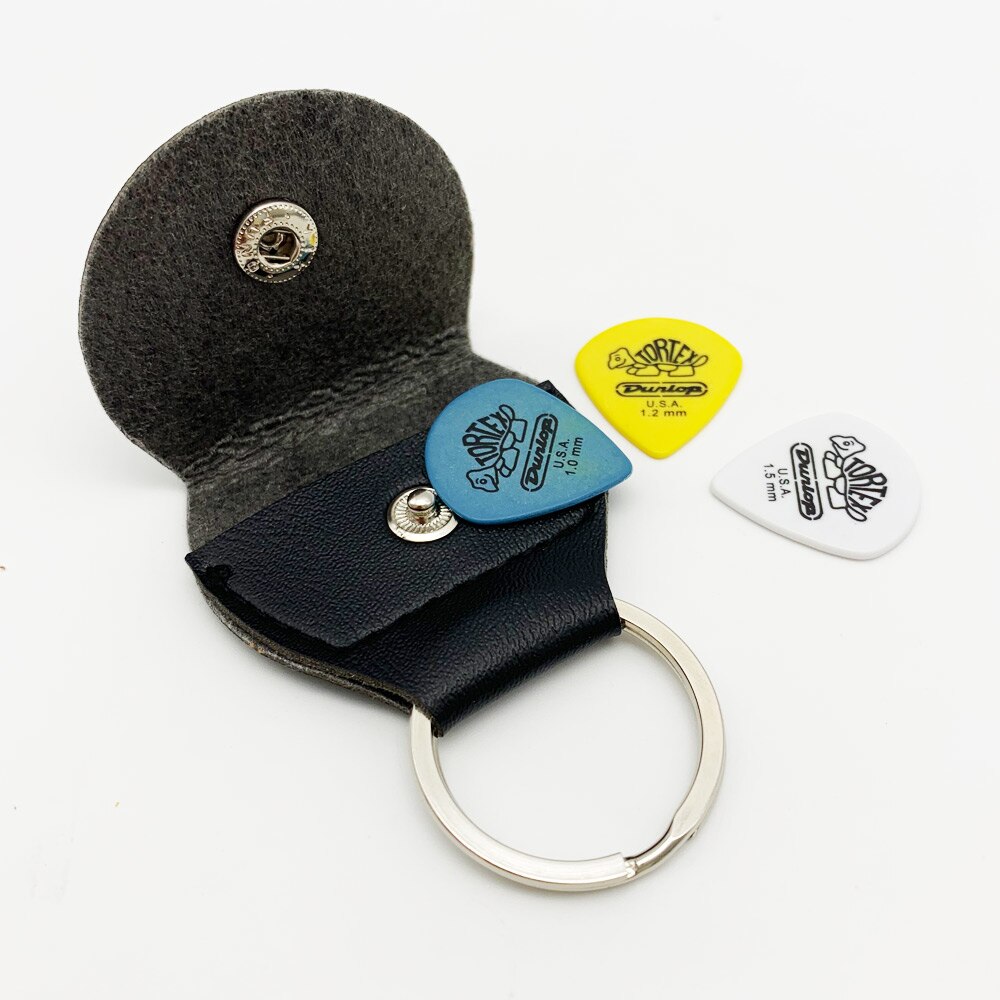 3 Dunlop Picks + 1 Keychain Guitar Pick Holder Package Mediator Bank Made of Leather Guitar Accessories: Black