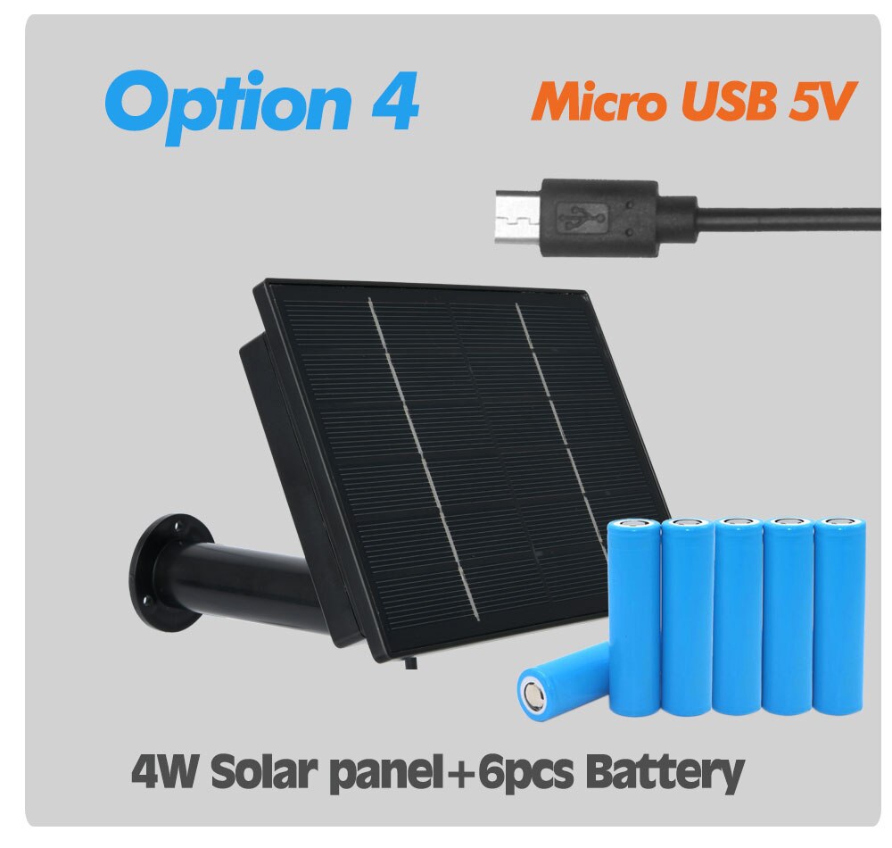 4w Black Solar Panel 5V Powered IP Camera Built-in 18650 Replaceable Battery Outdoor Waterproof Charged USB For Security Camera: With Battey 5V USB
