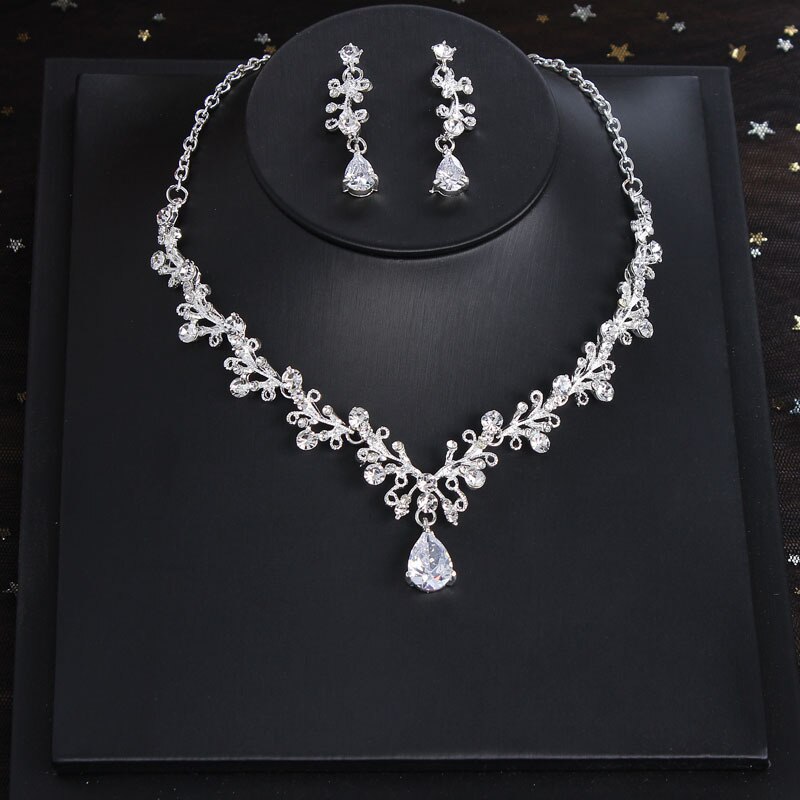 Costume rétro Baroque pour mariée, ensemble de bijoux de luxe, strass cristal or, couronne diadème, boucles d&#39;oreilles, collier, mariée: 2Pcs Silver Set