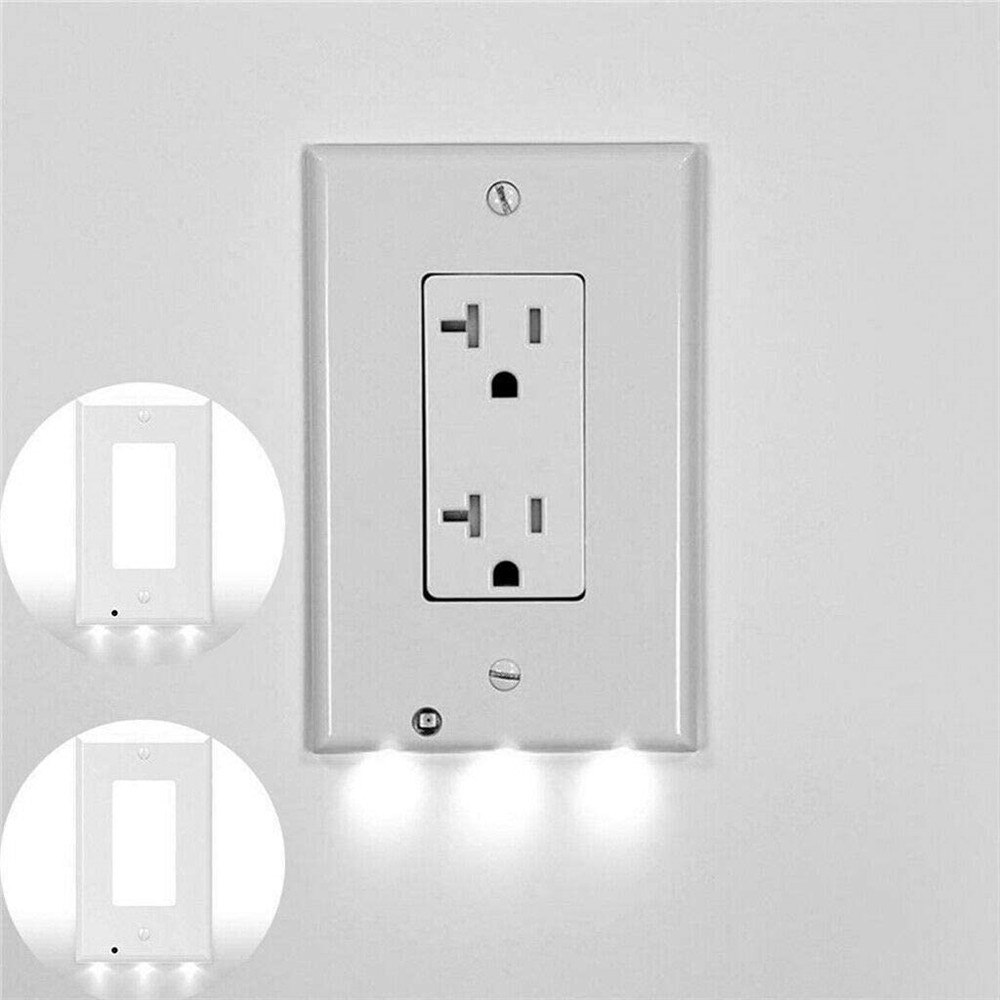 6Pack Wall Outlet Plate LED Night Light Illuminated Plug Cover With Sensor Inductive Guidelight Easy Snap On No Wire Or Battery