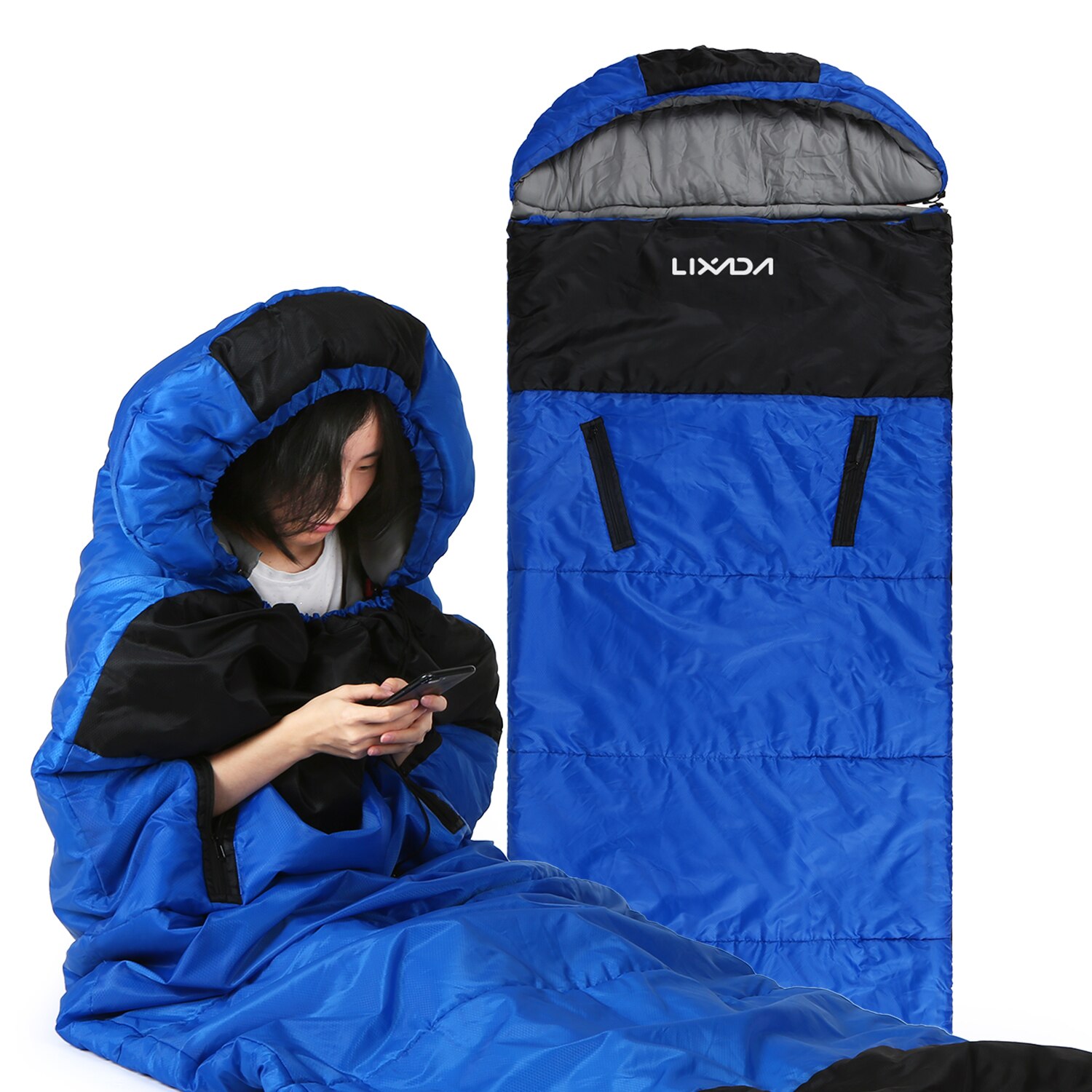 Lixada kopertowy śpiwór z zapinanymi na zamek otworami na ramiona i stopy odkryty sprzęt biwakowy turystyka z plecakiem podróżowanie