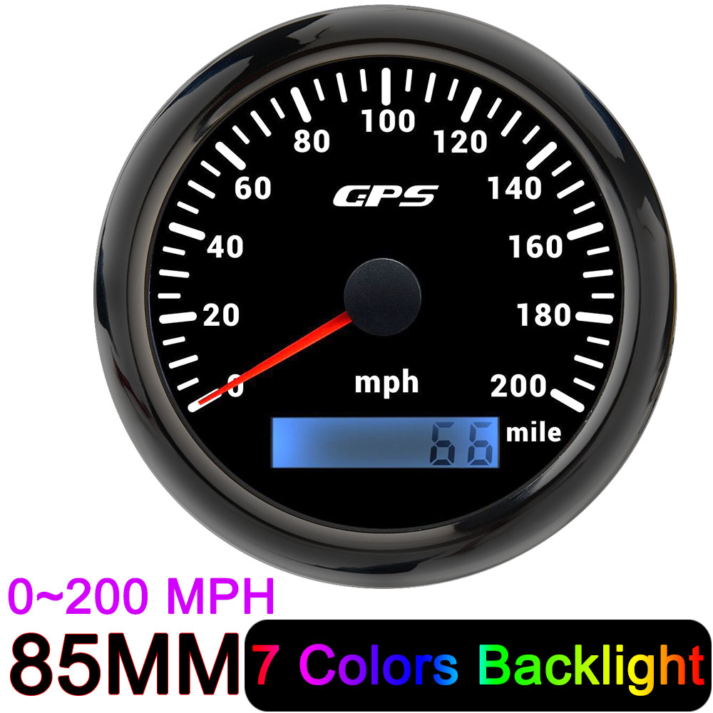 HD 85mm GPS Speedometer 30 60 80 120 160 200 MPH Waterproof Speed Gauge for Mairne Yacht Boat Car Truck 7 Colors Backlight 9-32V: 200MPH Black