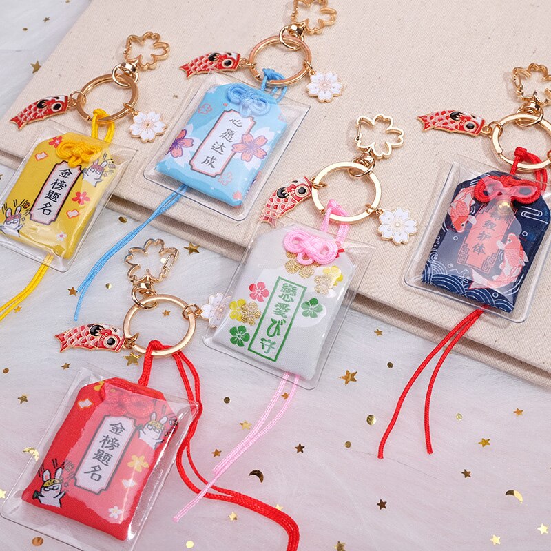 Japanese Culture Cherry Blossoms Pray Fortune Beauty Health Safe Wealth Bag Pendant Keychain Mascot Best Wish Family Friend