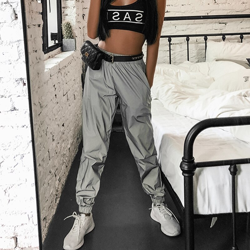 Reflektierende Jogger frauen jogginghose grau reflektierende hosen damen Punk Neon- hosen frauen hosen koreanischen Winter