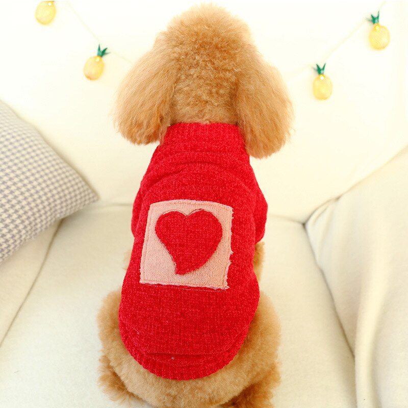 Hjertemønster rød hund sweater til små hunde chihuahua yorkie varmt tøj kæledyr kat pullover sweatere vinter juletøj l