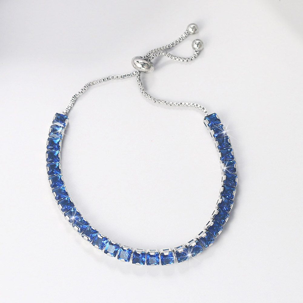 Pulseras de tenis ajustables para mujer, cadena de cristal de circonia brillante azul en la mano, pulsera con dijes para mujer, joyería de tendencia, para niña