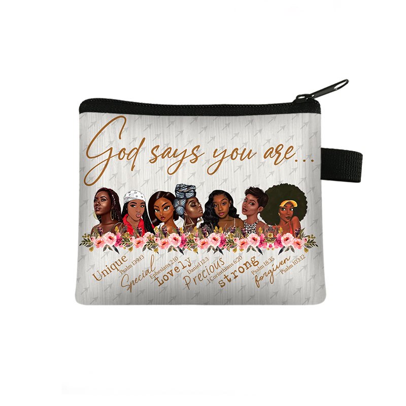 African Black Girl Black Coin Purse Girl Casual Shopping Portable Lipstick Bag Afro Woman Purse Kids Wallet: lqbheinvzuhe4