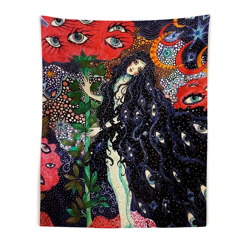 Tapisserie murale psychédélique pour filles, tapis floral céleste, tapis hippicopter Eye, décor de dortoir, tapis ciel étoilé: Abricot