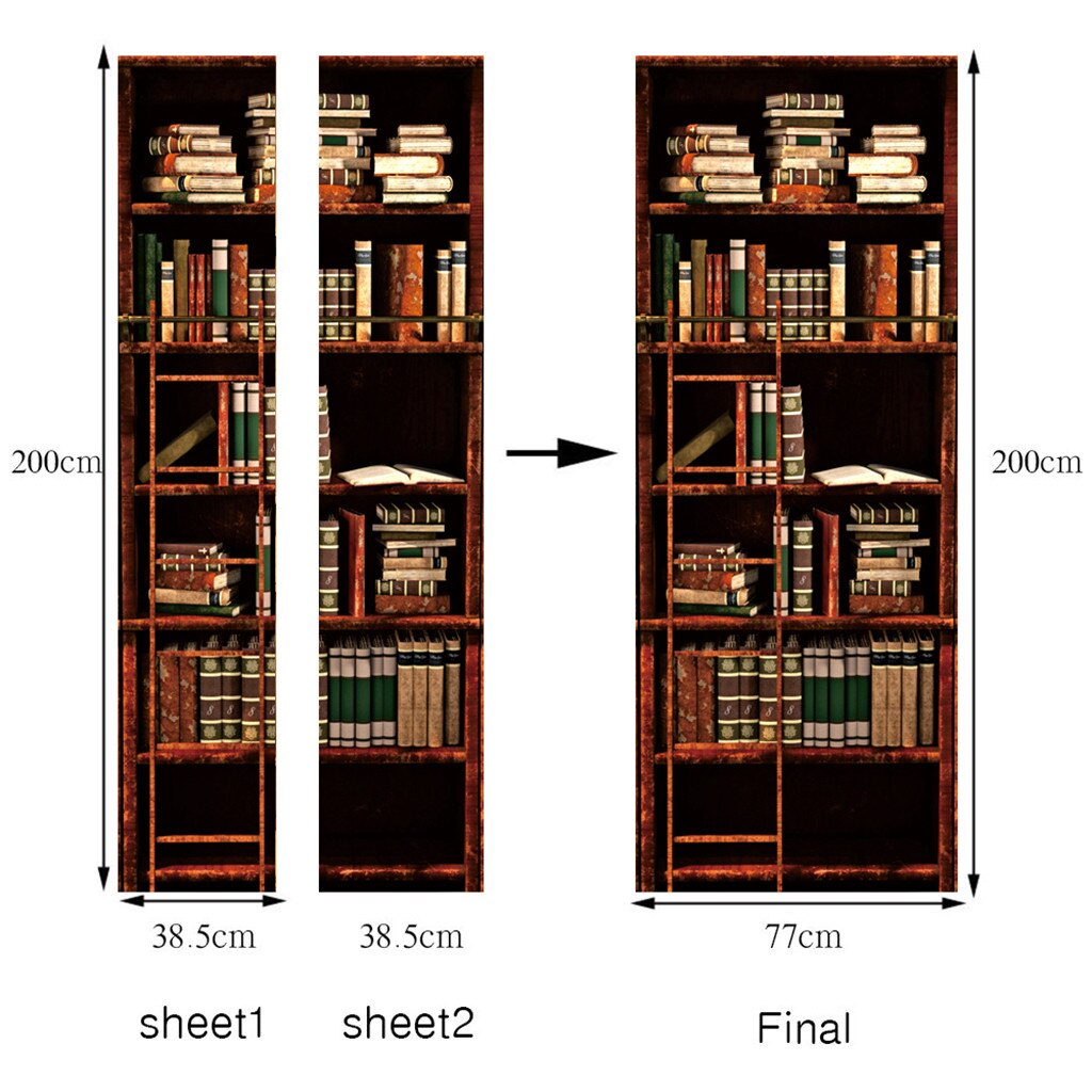Pegatina Mural 3D Retro Estantería De Libros - Autoadhesiva Y Desmontable Para Puertas Y Paredes - PVC Ecológico