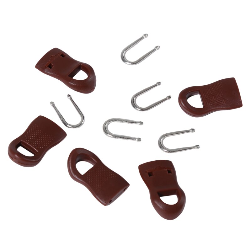 Kits de reparación de relámpago con cremallera, tirador de cremallera para deslizador de cremallera, costura artesanal, reparación instantánea, para bolsas, 5 uds.: Brown 5