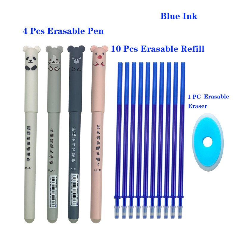 4 + 10 Stuks Dieren Uitwisbare Pen 0.35 Mm Leuke Panda Kat Pennen Wasbare Handvat Gel Pen 0.35 Mm Vulling staven School Kawaii Briefpapier