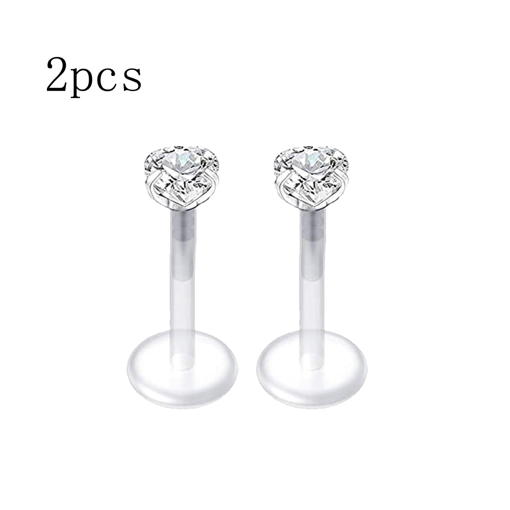 2pcs/8pcs 16G Clear Lip Rings Studs Plastic Labret Piercing Jewelry Push in Cartilage Earring Threadless Helix 6mm 8mm 10mm: WHITE / SILVER PLATED