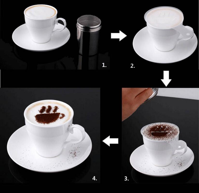 8 stk/sæt plastik 8.5cm kaffe mælk kage cupcake stencil skabelon barista fancy cappuccino latte spray dekoration print model