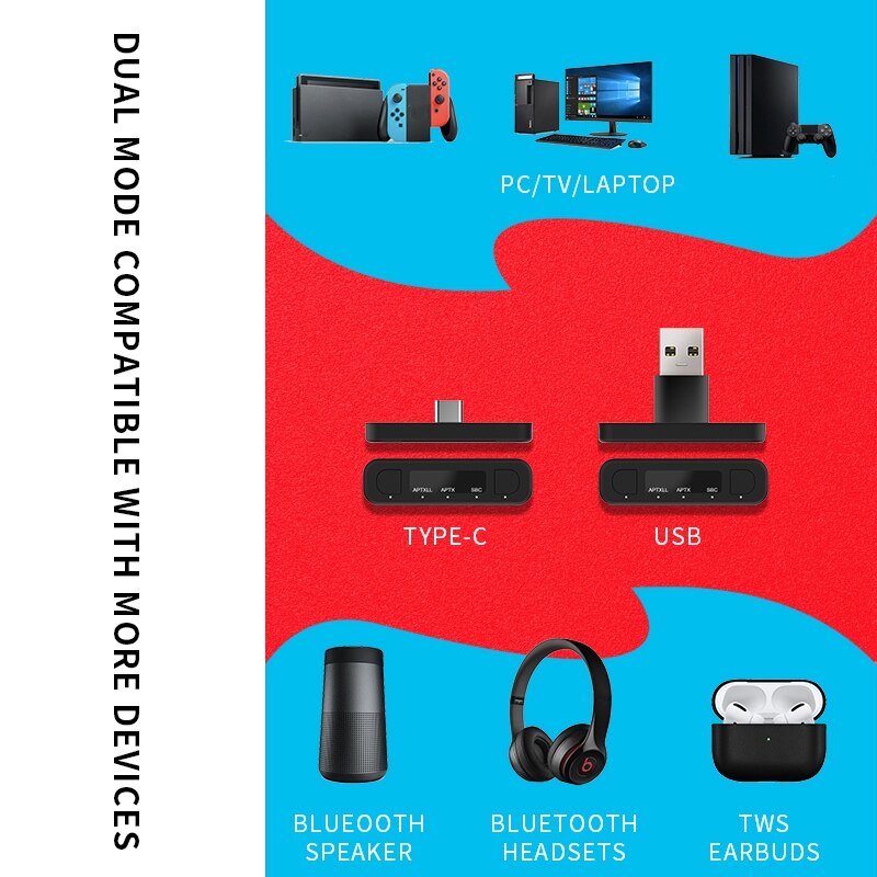 Bluetooth Transmitter for Nintendo Switch CSR8670 Bluetooth 5.0 Wireless Audio Adapter Accessories for Switch Lite PS5
