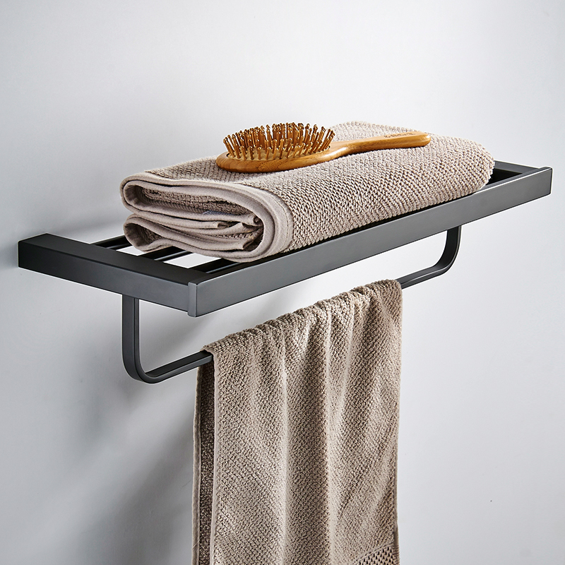 Bad hardware sæt rustfrit stål håndklædehylde rulle papirholder vægmonteret tandbørsteholder toiletbørsteholder sort farve
