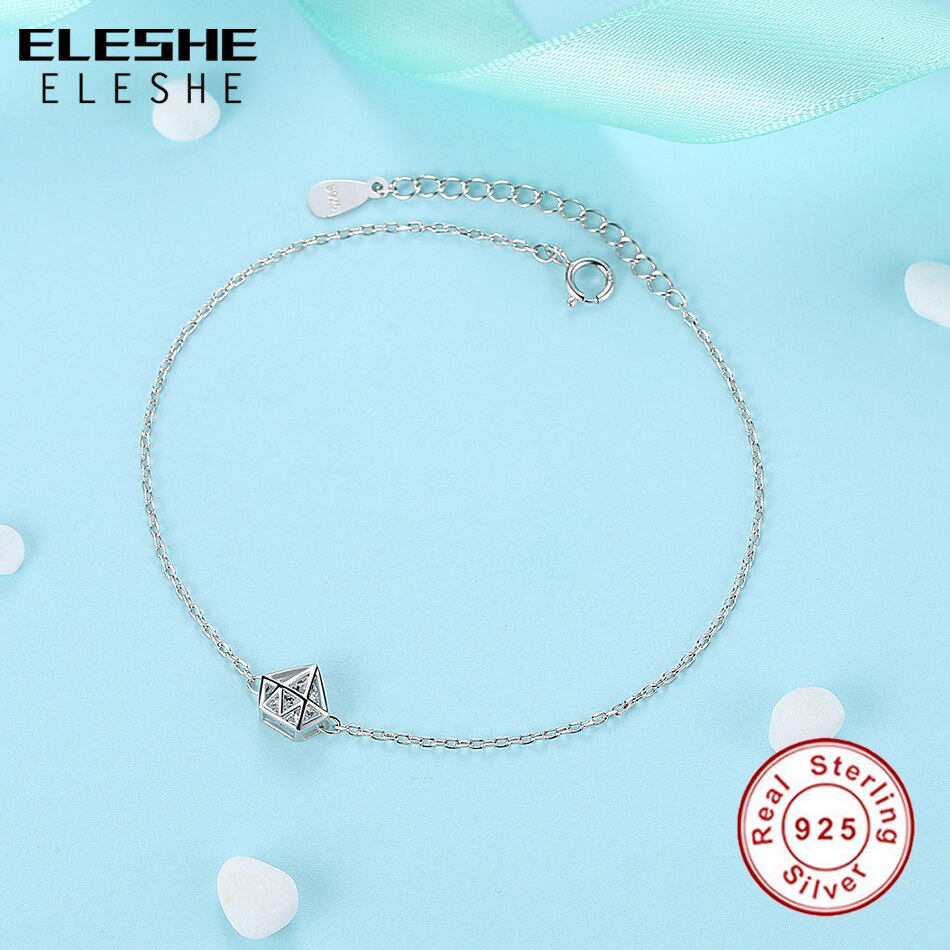 ELESHE Romantic Hollow Round Cut Clear Cubic Zirconia Charm Bracelet 925 Sterling Silver Bracelet for Women Jewelry