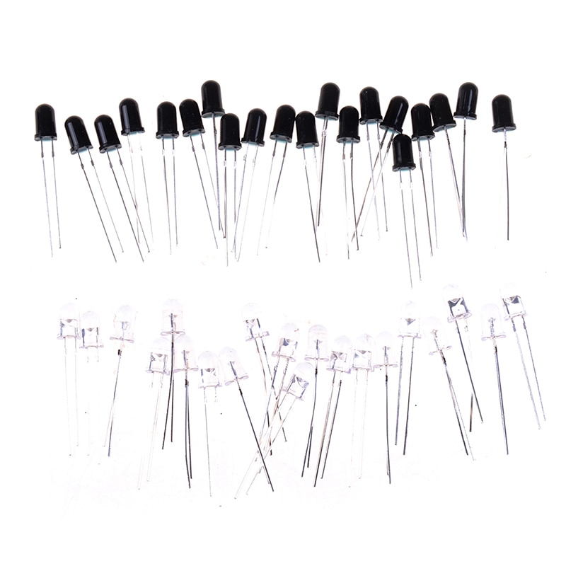 20 st 5mm 940nm ir-detektorsensor infraröd fototransistor svart/vit