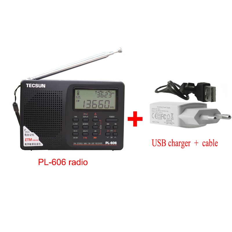 Tecsun PL-606 Digital PLL Portable Radio FM Stereo/LW/SW/MW DSP Receiver Internet Radio FM:64-108 MHz/LW: 153-513 kHz Radio: Black USB