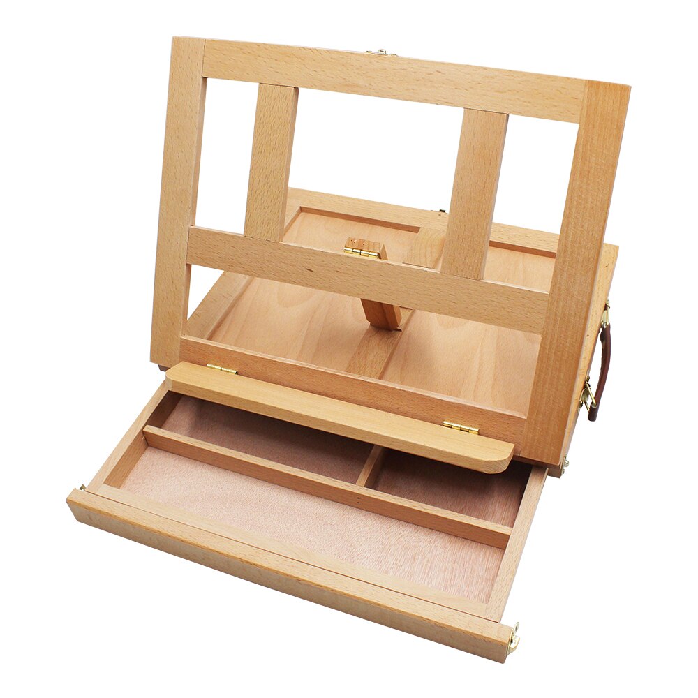 Folding Table Wooden Easel Adjustable Positions Portable Desk Easel Box with Storage Drawer Art Supplies for Artists Painting