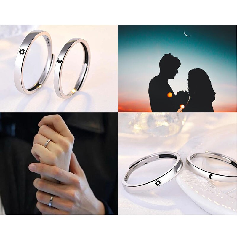 2 Pcs Promise Ring Set Zon En Maan Stijl Verzilveren Band Ring Voor Paar Vriendje Vriendin RERI889