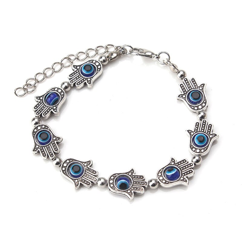 1 String/Lot Rhodium Kleur Fatima Hand Evil Eye Kralen Ketting Verstelbare Armband Armband Voor Vrouwen Boze Oog armband