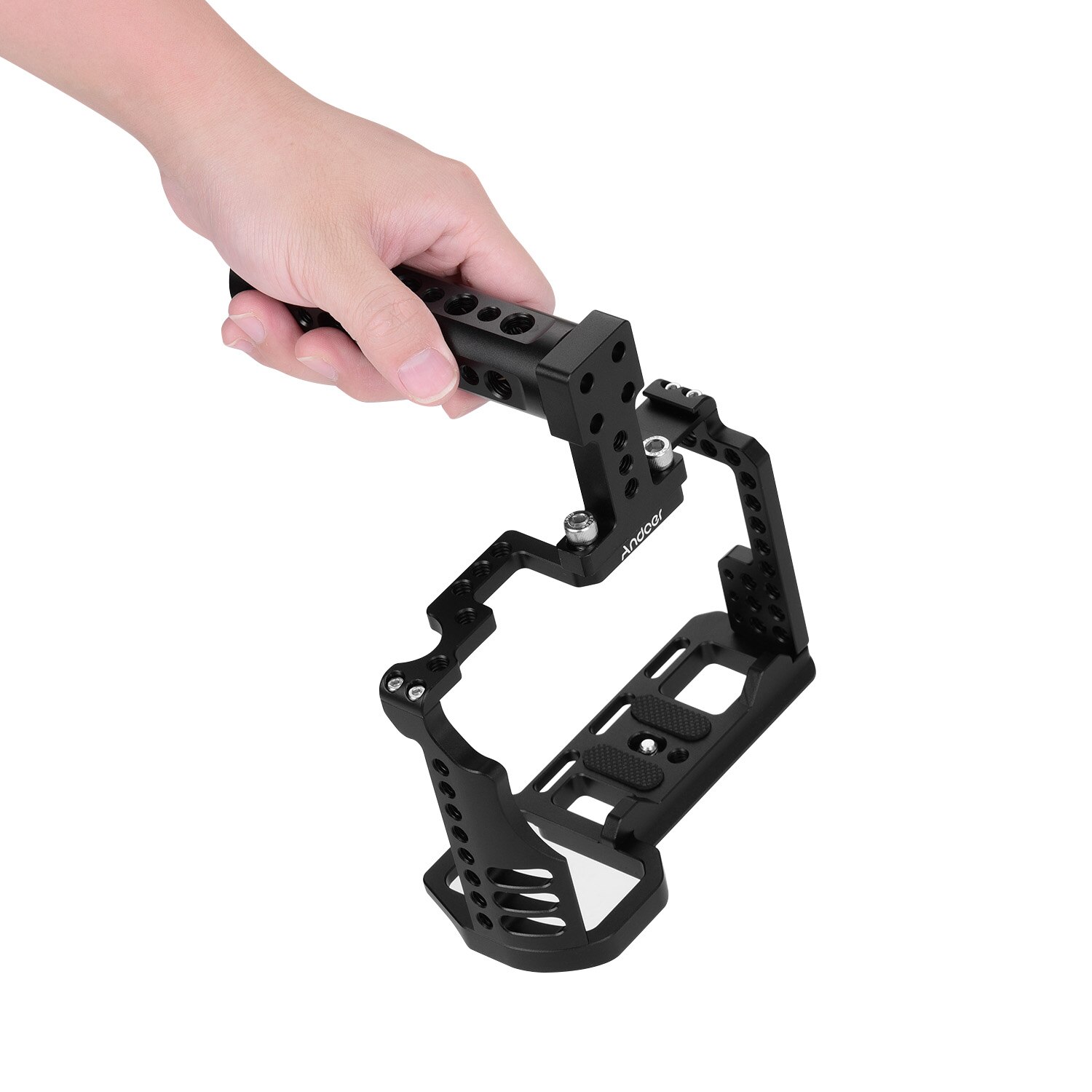 Andoer Video Camera Cage + Top Handvat Kit Aluminium Met Koud Shoe Mount 1/4 Inch 3/8 Inch Schroef Gaten voor Sony A7R4 A7R Iv